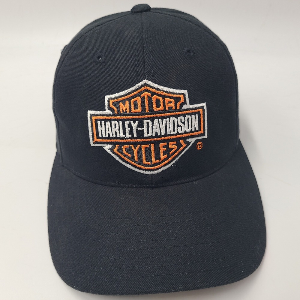 Vintage Harley Davidson Hat Snapback (Fits Small) Annco Black Orange Motorcycles